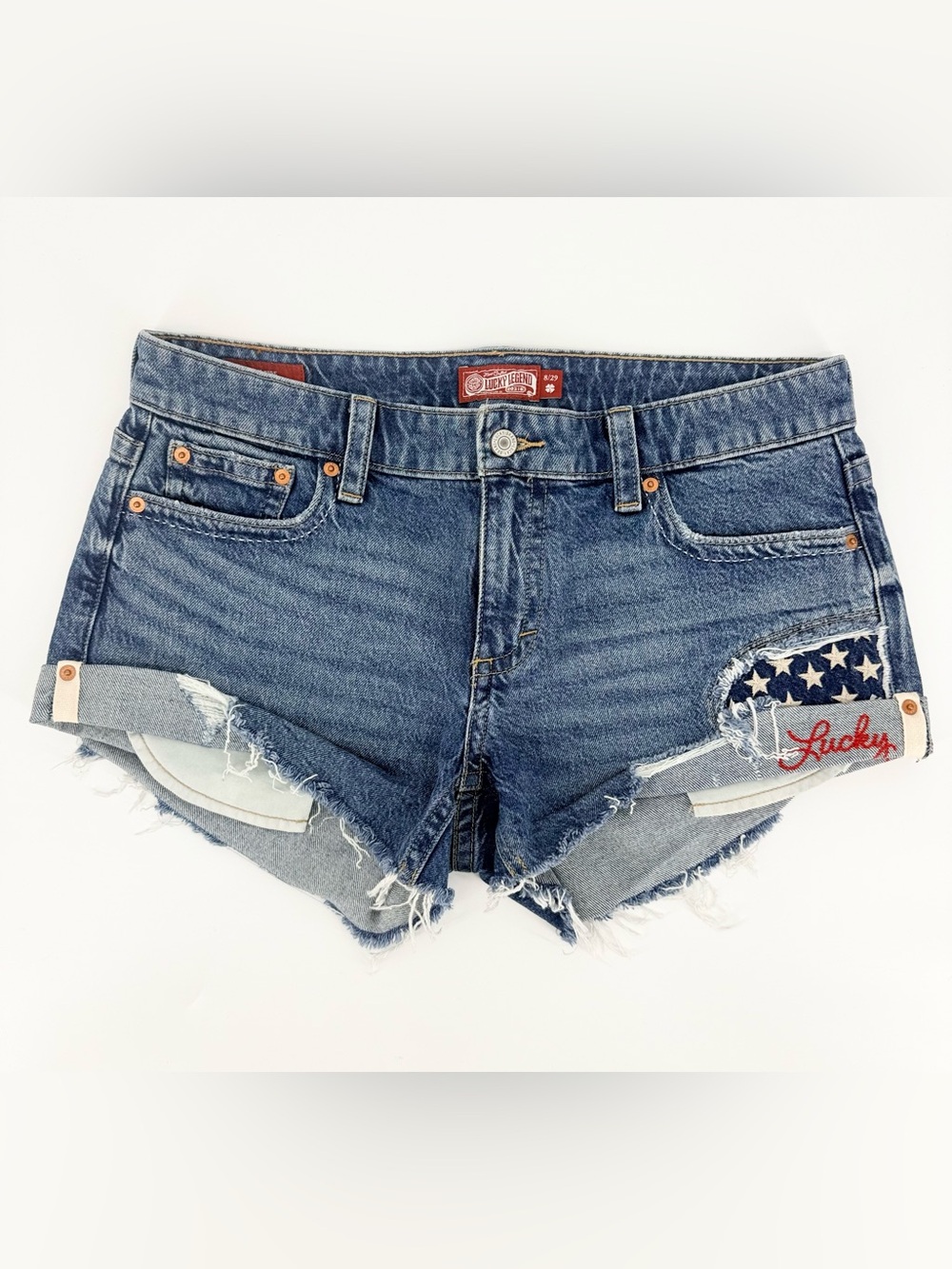 Lucky Brand Lucky Legend American Flag Denim Shorts Women’s Size 8/29 NWOT